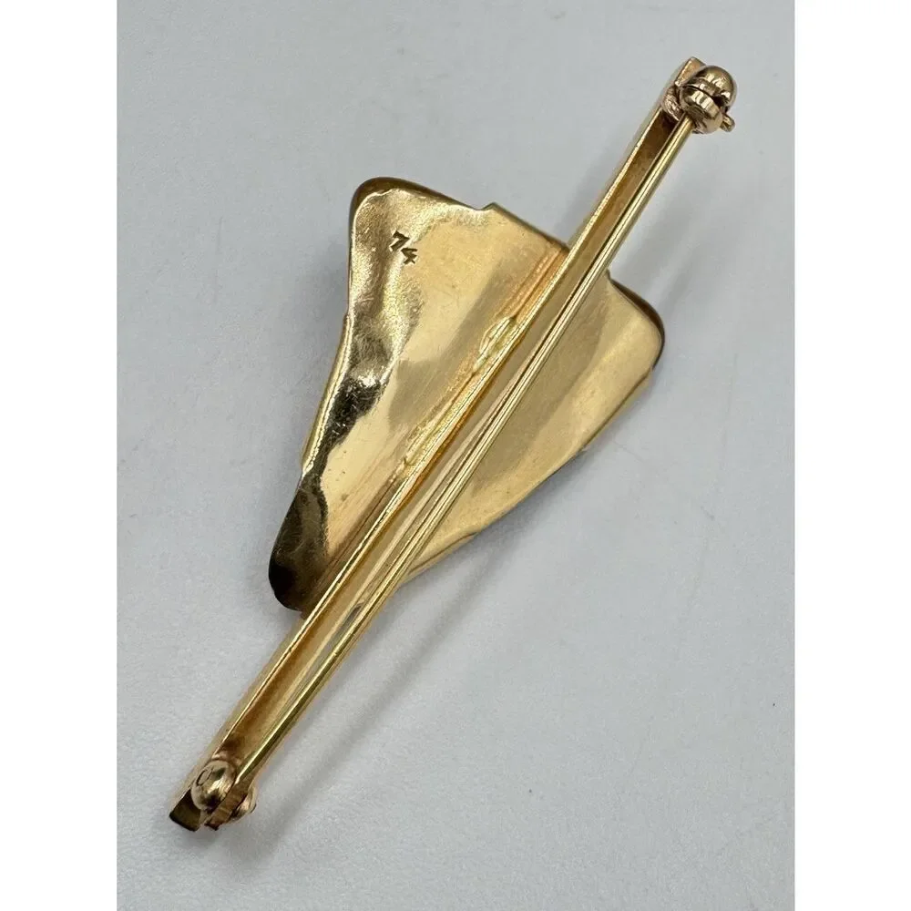 Vintage 14k‎ Yellow Gold Polished Stone Tigers Eye Brooch Pin Estate Jewelry